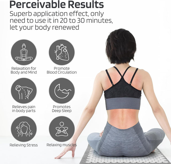 Acupressure Set, Acupressure Mat and Pillow with 2Pcs Massage Balls- Pain Relief Therapy Muscle Back Neck with Travel Bag for Men and Women Grey