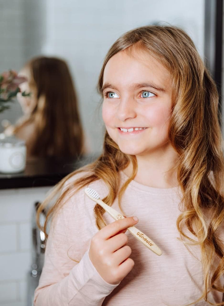 Organic Bamboo Toothbrushes for Kids - Soft Bristles, Fun Animal Designs | Biodegradable & Eco Friendly | Wooden Handle Toothbrushes | Zero Waste Packaging - 4 Pack