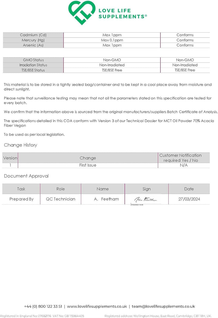 MCT Powder by LLS, 300G - 30 Servings, 100% from Coconuts, MCT Oil Powder High in Healthy Fats and Acacia Fibre, 0G Carbs, Perfect for Keto Diet, Completely Vegan, Lab Tested -