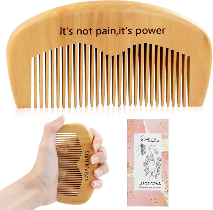 Birthing Comb for Labour Pain Relief & Hair Comb, Natural Wooden Birth Comb Postpartum Essentials, Hospital Bag Essential for Pregnant Women, Thoughtful Gift for Mum