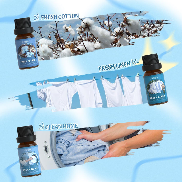 Clean Essential Oils Set, Fresh Cotton, Clean Home, Fresh Linen, Soft Powder, Blossom Soap, Mint Scented Oils for for Diffuser, Candle, Soap Making