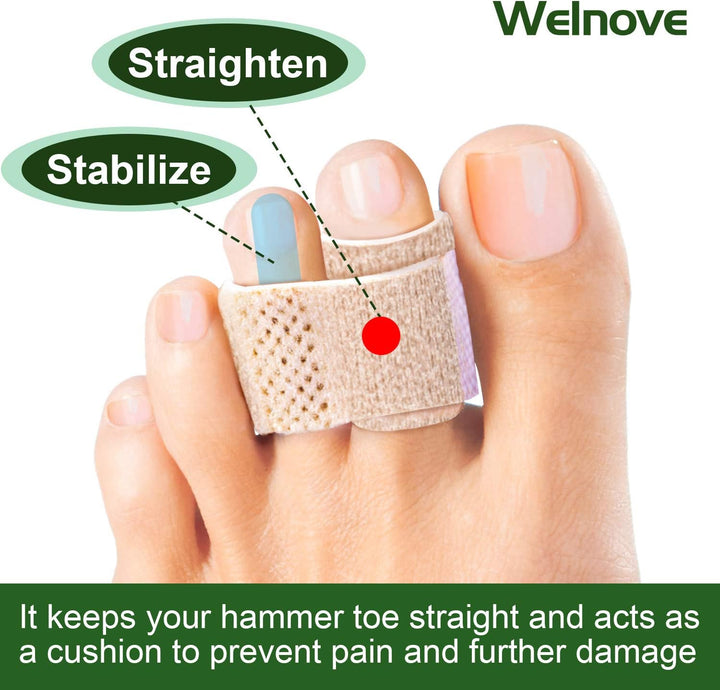 6Pcs Hammer Toe Straightener, Hammer Toe Splints, Toe Cushioned Bandages for Correcting Hammer Toes, Broken Toes, Crooked Toes & Overlapping Toe