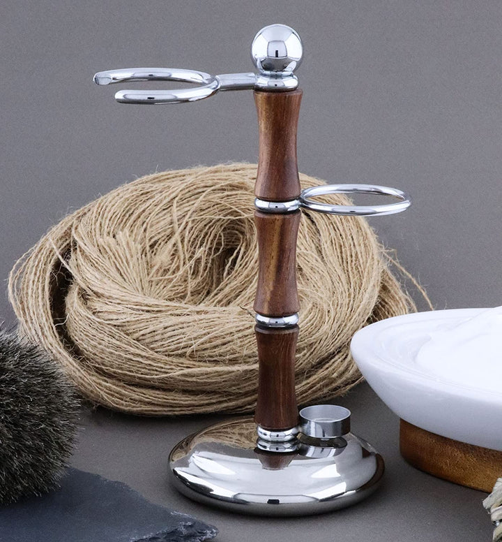 Wooden Shaving Kit for Men – 3 Pcs Double Edge Safety Razor Set with Pure Badger Hair Brush & Shaving Stand – Mens Grooming Kit Wet Shaving Gift Set.