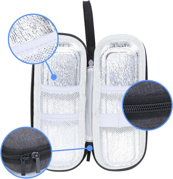 Insulin Pen Travel Case with 2 Ice Packs – Portable Diabetic Medication Cooler Bag, Oxford Fabric, Water-Resistant Shockproof Organizer for Insulin Pens, Vials and Medical Supplies