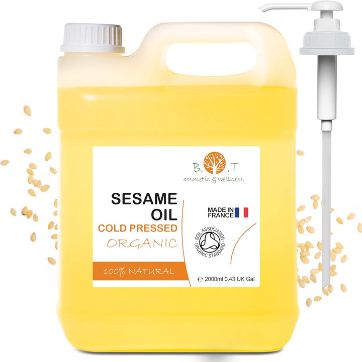 100% Pure and Natural Organic Sesame Oil Extracted from the Cold Pressing of Sesame Seeds. Certified Organic. Skin and Hair Care. Ayurveda Massage Oil - 1000 Ml 1 L 35.2Fl Oz