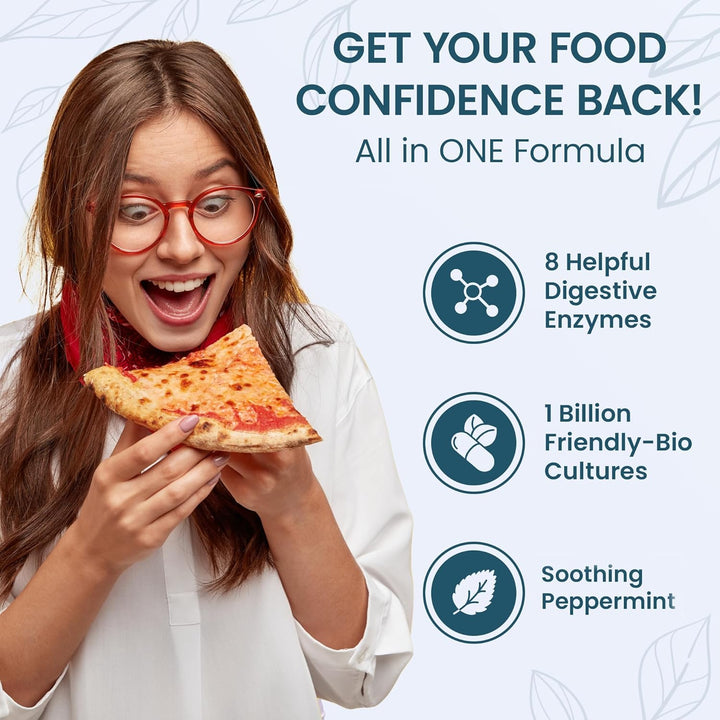 Award Winning 10-In-1 Digestive Enzyme Supplements | Made in the UK | Probiotics & Peppermint Oil for Gut Health, Bloating Relief and Belly Reduction | One Vegan Capsule per Meal | 60 Capsules