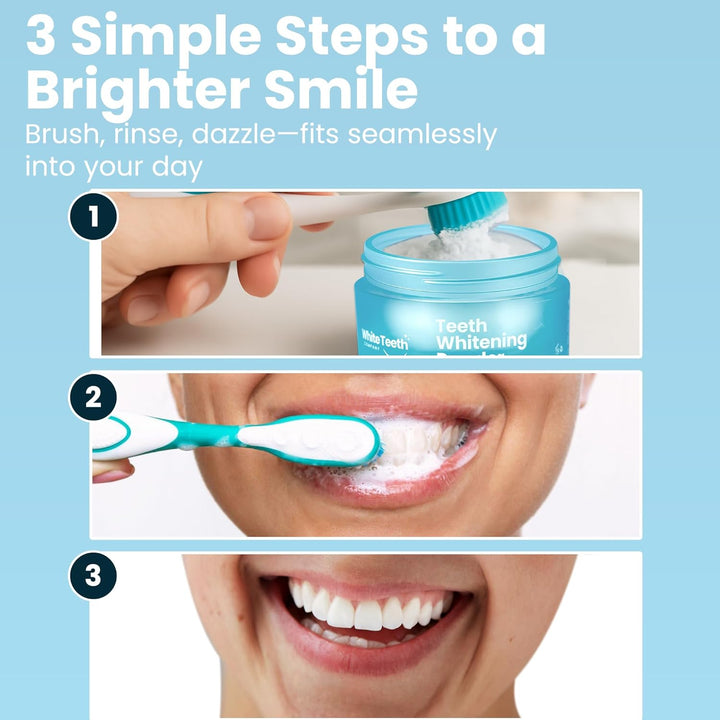 Dentist-Approved Teeth Whitening Powder – Brightens Smile in 7 Days – Tea, Coffee, Wine & Smoking Stain Remover – Enamel-Safe & Sensitivity-Free – 6 Month Supply