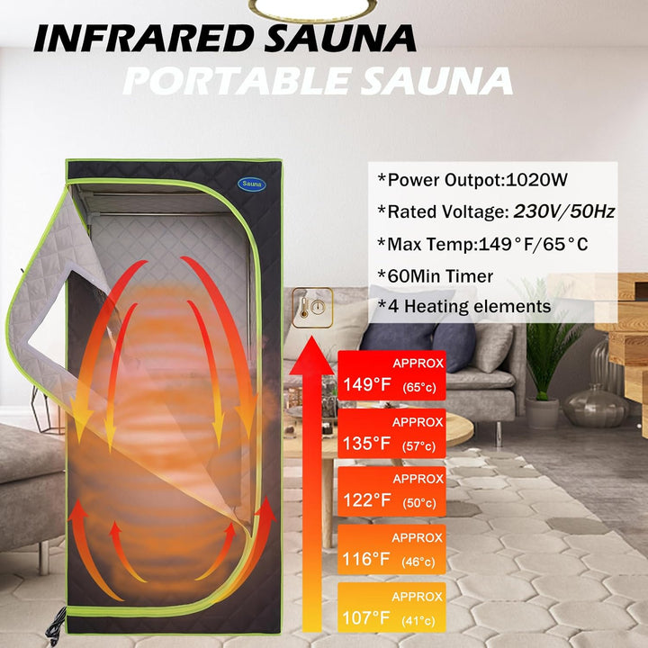 Portable Infrared Sauna,Portable Infrared Sauna,Home Sauna Spa with Heated Feet and Portable Chair with Timed and Adjustable Temperature Settings for Reduce Stress Fatigue Indoor Sauna（Green）