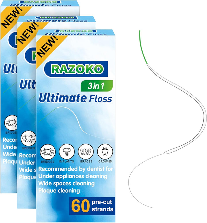 Dental Floss for Braces, Super Floss Pre-Cut Strands,60 Count, Pack of 2