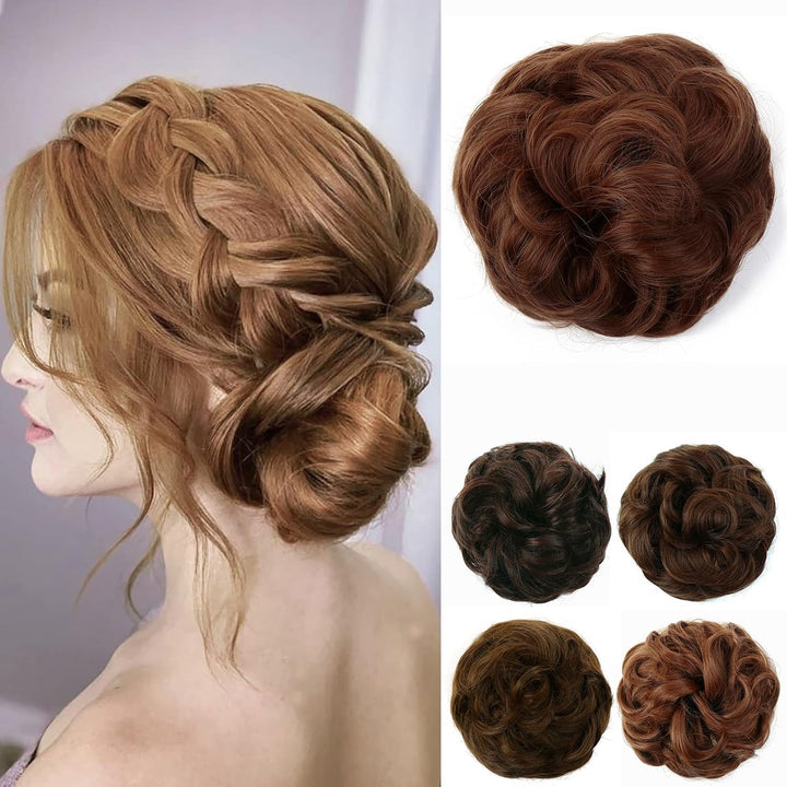 Messy Hair Bun Curly Wavy Hair Scrunchies Accessories Pieces for Women Girls Synthetic Chignons (Dark Brown)
