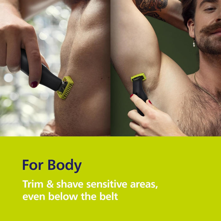 Oneblade Pro 360 Authentic Face & Body Electric Beard Trimmer, Shaver and Bodygroomer, 2X 360 Blades, 1X 14-Length Comb, 1X Body Kit, 1X Charging Stand, 1X Travel Case, QP6652/30