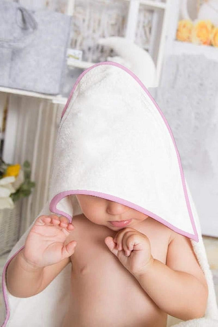 2 X Hooded Baby Towel Soft 100% Cotton Bath Wrap Pack of Two Towels, Pink & White