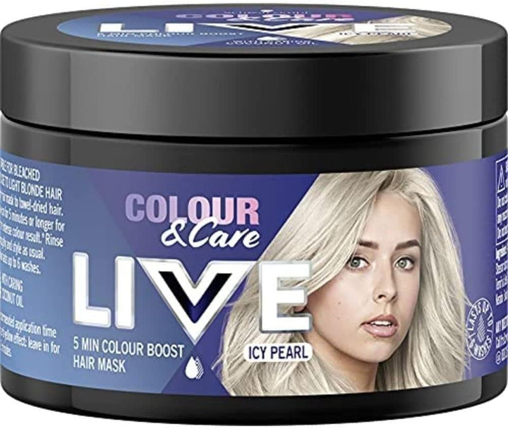 Schwarzkopf  Colour & Care Hair Mask, 5 Minute Wash Out Blonde Toning, Colour Boost, Semi-Permanent Silver Hair Dye, Lasts up to 6 Washes- Icy Pearl, 150Ml