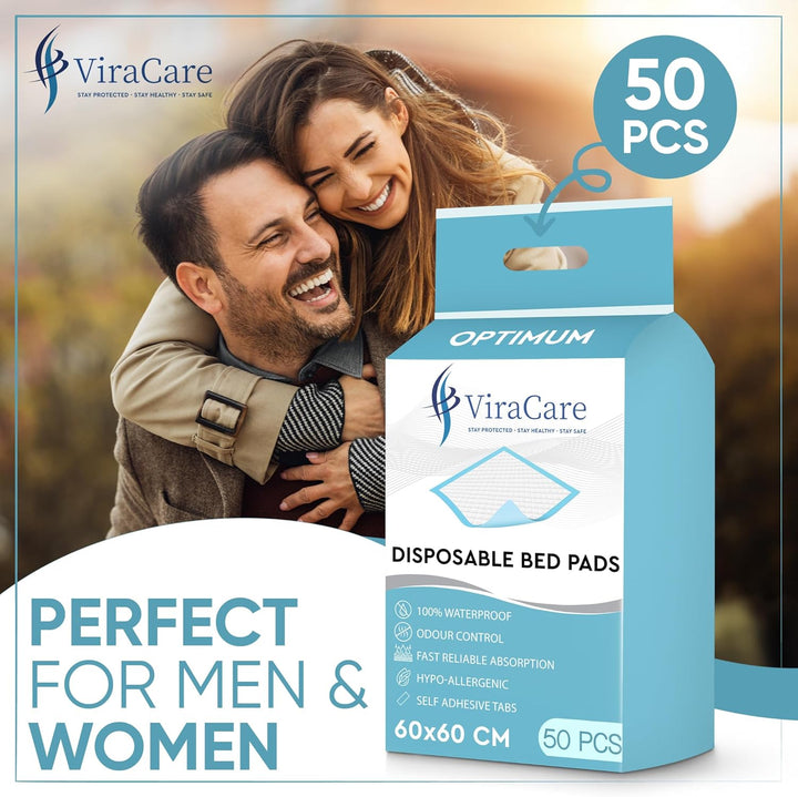 50 X Incontinence Bed Pads | 60 X 60 Cm | Incontinence Bed Sheets | Disposable Mattress Protector | Self Adhesive Tabs | Absorbent Pads | (1 Packs of 50)