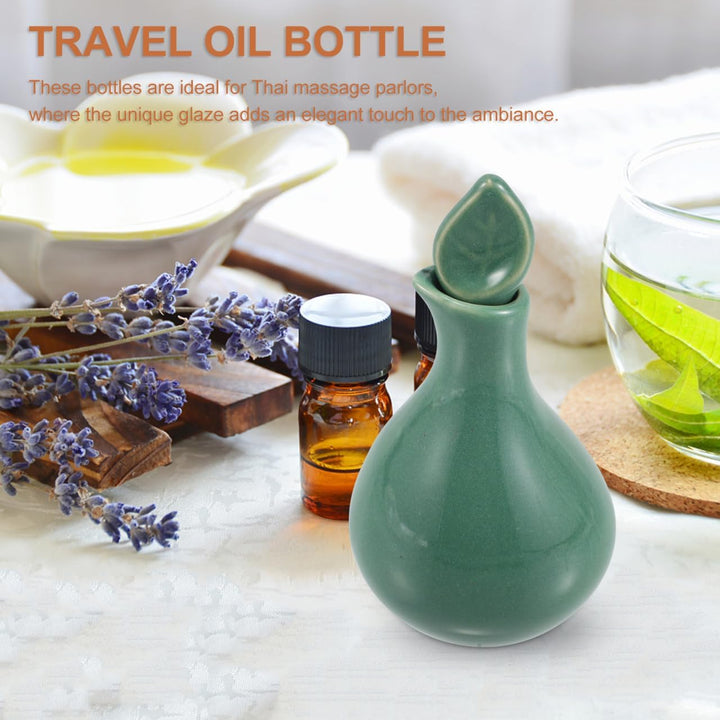 Ceramic Essential Oil Bottle for Aromatherapy Spa with Glaze Finish - Massage Oil Jar for Thai Massage Beauty Salons Fragrance Dispenser Versatile Usage - 10.5X5.0Cm