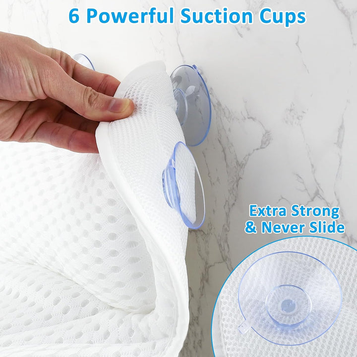 Bath Cushion,  Bath Cushion 4D Mesh Headrest with 6 Non-Slip Suction Cups Can Support Head, Neck, Back, for Bathtub, Home Spa