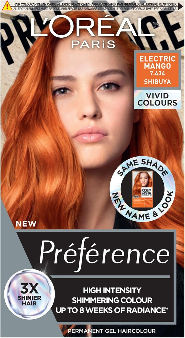 Paris Permanent Hair Colour, Long-Lasting Shine and Intense Colour, for up to 8 Weeks, Preference Vivids (Colorista), Bright Red 8.624, X1 Pack