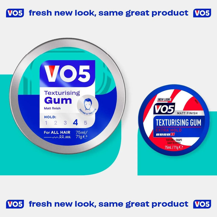 VO5 Texturising Gum with Extra Firm Hold for Natural & Stylish Look for Men Offers an All-Day Hold and Ideal for Extreme Styling, Smoothing, Separating, and Texturizing, 75Ml (Buy 4)