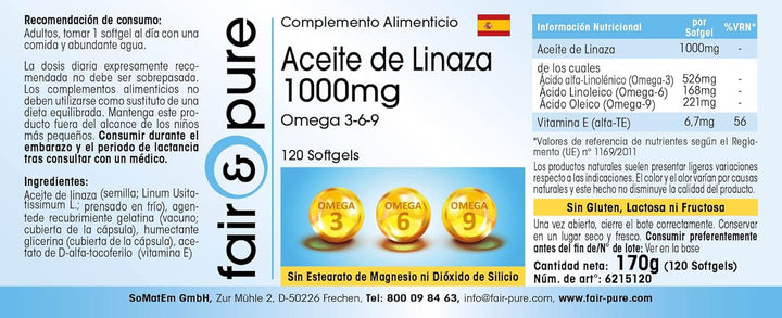 ® - Linseed Oil 1000 Mg - 120 Softgels - Essential Fatty Acids Omega 3 6 9 - Easy to Swallow