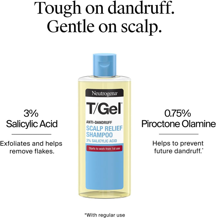T/Gel Scalp Relief Anti-Dandruff Shampoo (250Ml) with 3% Salicylic Acid, Suitable for Those Prone to Scalp Psoriasis and Seborrhoeic Dermatitis,Packaging May Vary