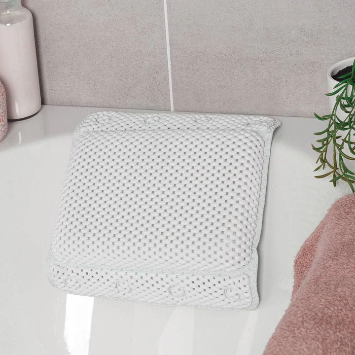Bathtub Pillow, Luxury Relaxing White Soft Non Slip Cushioned Bath Pillow Waterproof Home Spa Headrest Cushion with 8 Slip Resistant Suction Cups (White)