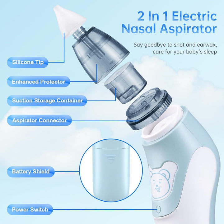Nasal Aspirator, 2 in 1 Baby Nasal Aspirator & Ear Wax Remover, Electric Baby Nose Cleaner with 4 Silicone Nozzles for Newborns, Toddlers