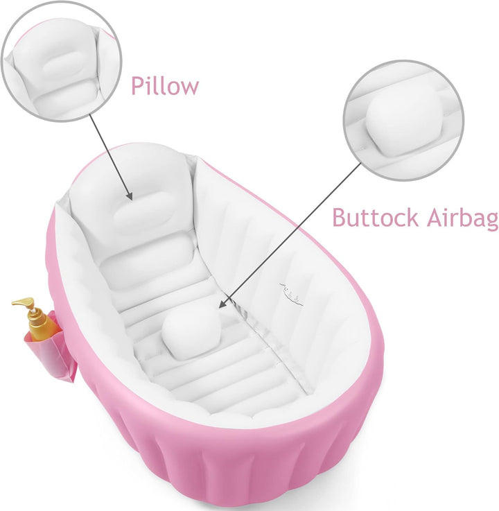 Inflatable Baby Bath Tub, Portable Toddler Bath Tub, Infant Baby Bathtub with Air Pump, Foldable Non-Slip Travel Baby Bath Mini Air Swimming Pool for Newborn (Pink)