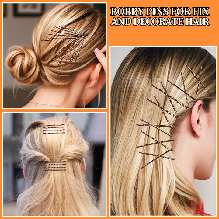 300Pcs Bobby Pins Kit - 100 Hair Pins for Women, 100 Brown, 100 Hair Bands - U Shape Pins for Buns, 2Inch, 2.36Inch, 2.75Inch