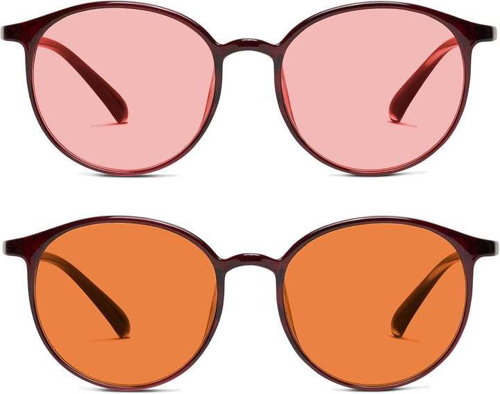 Migraine anti Blue FL-41 Rose Indoor & FL-60 Brown Outdoor Glasses for Light Sensitivity, LED Fluorescent Lighting Glare & Photophobia