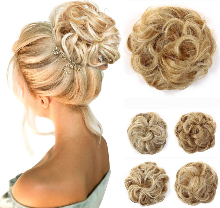 Messy Hair Bun Curly Wavy Hair Scrunchies Accessories Pieces for Women Girls Synthetic Chignons (Dark Brown)