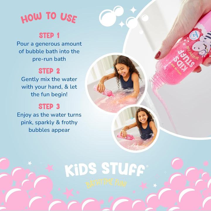 Pink Sparkling Bubble Bath | Kids Bubble Bath with Strawberry Swirl Scent | Turns Water Pink & Sparkling for Bathtime Fun | Dermatologically Tested | Mild & Gentle on Skin | Vegan | 300Ml