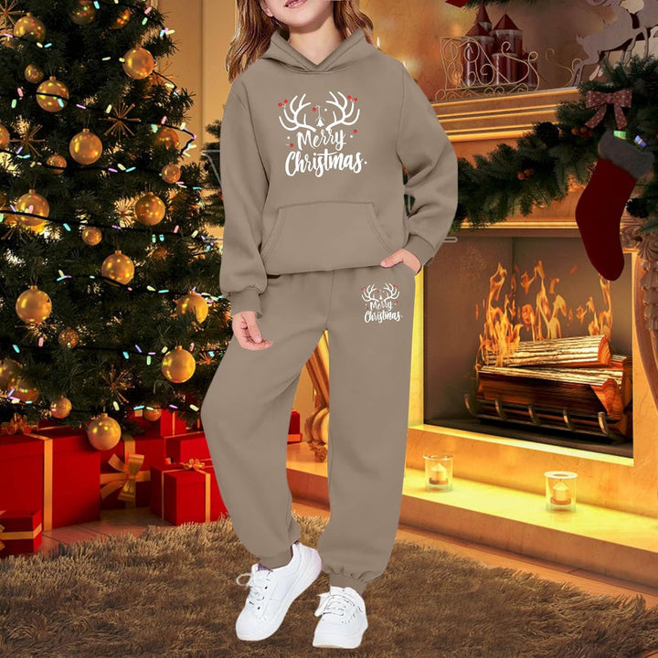 Girls Outfits 2 Piece Long Sleeve Top and Jogger Pants Holiday Party Wear Festive Graphic Print Soft Fleece for Toddler Youth Seasonal Family Matching Christmas Wrapping Bags