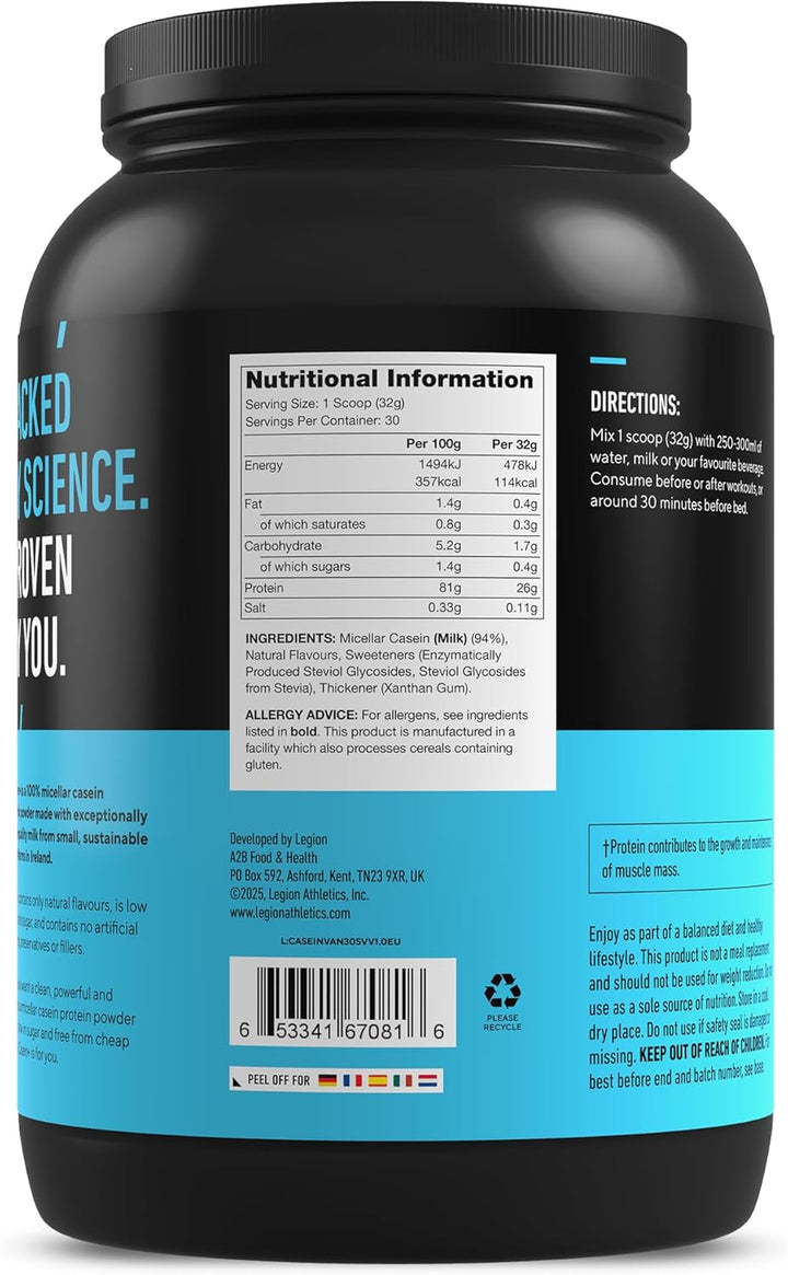 Casein+ Vanilla Pure Micellar Casein Protein Powder - Non-Gmo Grass Fed Cow Milk, Natural Flavors & Stevia, Low Carb, Keto Friendly - Best Pre Sleep (PM) Slow Release Muscle Recovery Drink 2Lb Casein protein, Slow-digesting protein, Protein supplement, Pr