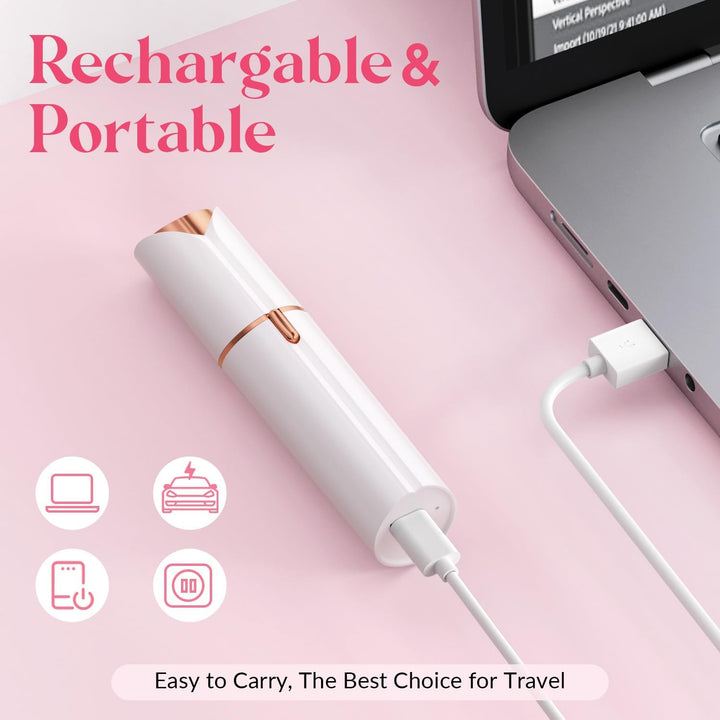 Facial Hair Remover Women, Lady Shaver for Women, Rechargeable Hair Remover Painless Face Hair Trimmer for Face Hair, Lips, Peach Fuzz, Bikini Body-White