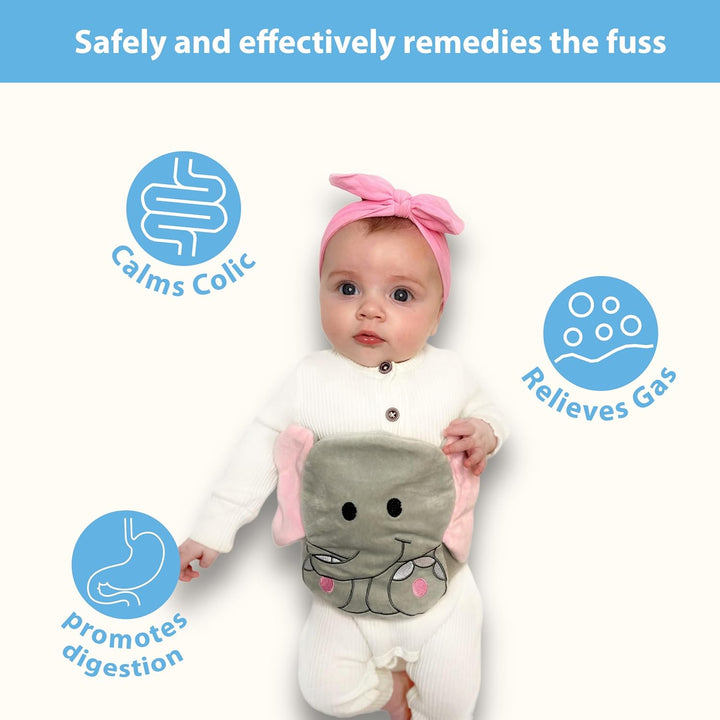 Baby Colic, Gas and Upset Stomach Relief – Belly Hugger – a Soothing Warmth Combined with Gentle Compression (Elephant)