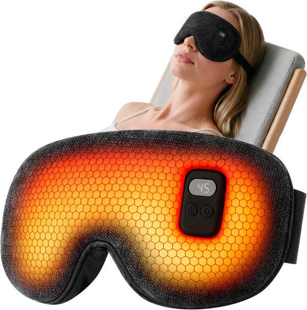 Heated Eye Mask: Cordless Warm Eye Compress - Rechargeable Silk Sleep Mask for Sleep Travel Office - Moist-Warming Mask with Adjustable Heat & Timer Washable Cover, Gift for Women Men Thermal Pillows