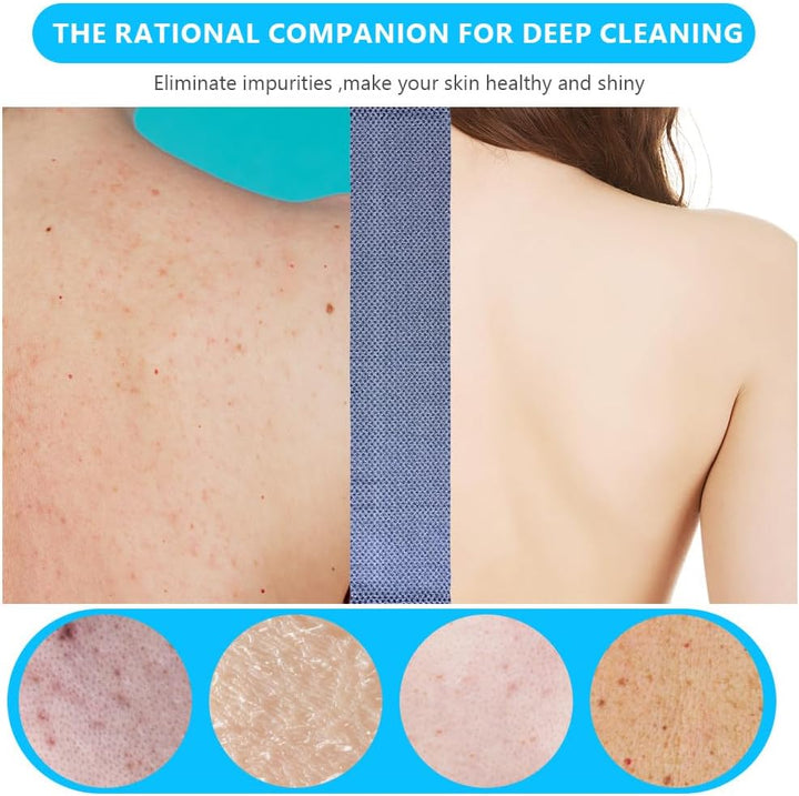 2 Pcs Long Exfoliating Washcloth, Extra Long Exfoliating Body Towel, Deep Exfoliating Towel Natural Body Exfoliator Bath Scrub Loofah, Cleaning Dirt and Dead Skin for Men Women (Black+Blue Grid)