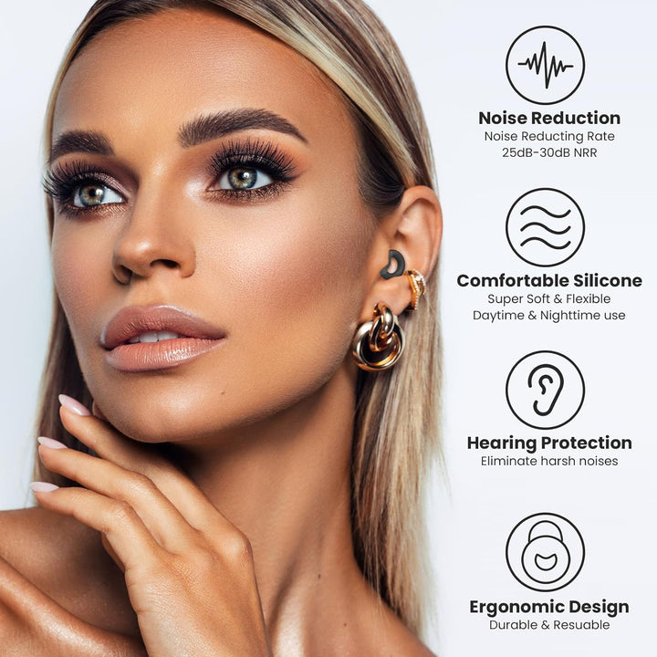 Ear Plugs for Sleeping, 2 Pairs of Reusable Earplugs for Noise Reduction 25Db-30Db with 8 Ear Tips, Soft Hearing Protection Earplugs for Concert,Noise Sensitivity, Study & Work