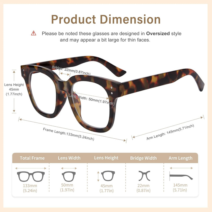 Women Blue Light Glasses,Oversize Blue Light Glasses for Women, anti Eyestrain & UV Protection Computer Eyeglasses (Tortoiseshell)