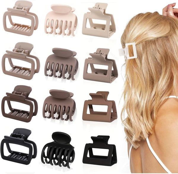 Hair Clips for Women,[12 Pack] Strong Hold Claw Clips Mit 3 Assortment Size for Thick Thin Long Short Hair, Medium Matte Non-Slip Rectangle Hair Claw Clips for Women and Girls,Neutral Colors