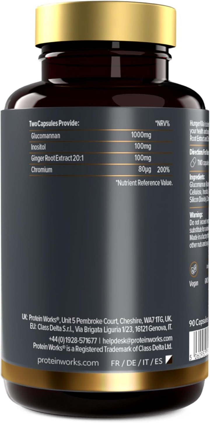Hunger Killa, Science-Backed & Natural Appetite Suppressant, Supports Weight Loss, Feel Fuller for Longer, with Glucommanan, Inositol, Ginger Extract & Chromium, Vegan, 90 Capsules -