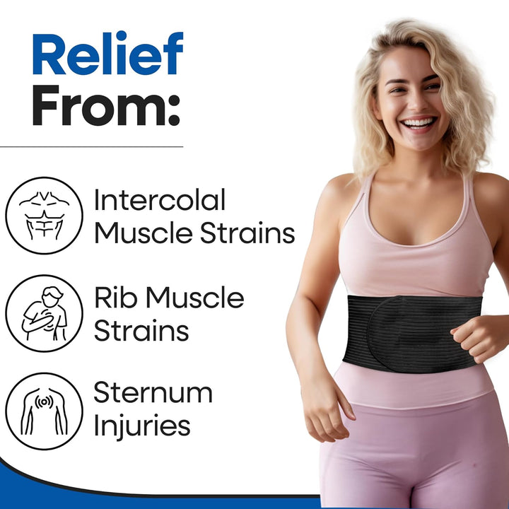 Rib Brace Chest Binder | Rib Belt to Reduce Rib Cage Pain | Chest Compression Support for Rib Muscle Injuries, Bruised Ribs | Breathable Chest Wrap Rib Brace for Women Men (Large/Xl - Black - 44 Inch)