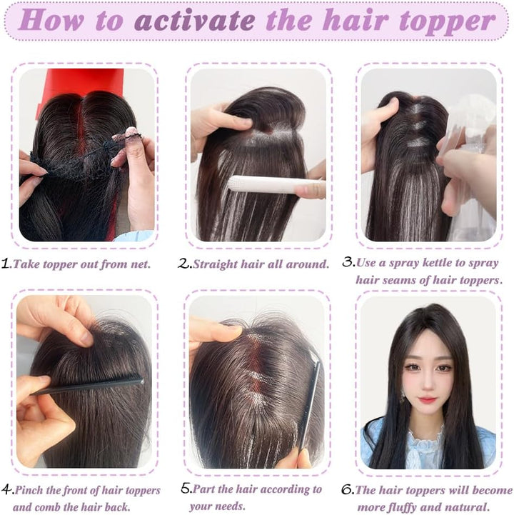 Hair Toppers with Thinninghair 100% Real Human Hair Topper for Women 10Inch Medium Brown Mix Blonde with Dark Brown Root Toppers 120% Density Top Toppee for Thinninghair4T427