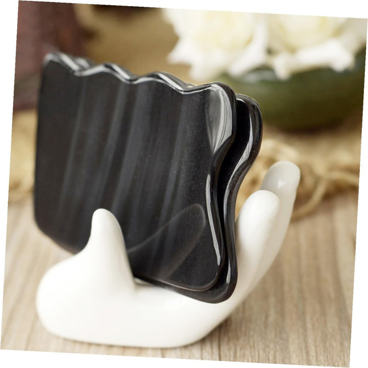 Natural Horn Gua Sha Massager Board for Face Neck and Back Smooth Comfortable Scrapping Tool Multi-Functional Black Wave-Shaped Scraping Plate Cattle Horn Material Skin-Friendly