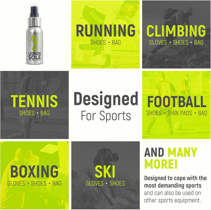 Natural Shoe Freshener & Deodoriser with 6 Powerful Essential Oils for Long-Term Odour Control, Great for Sports, Fresh Lemon Scent. Lemon Fresh Shoes Every Day.
