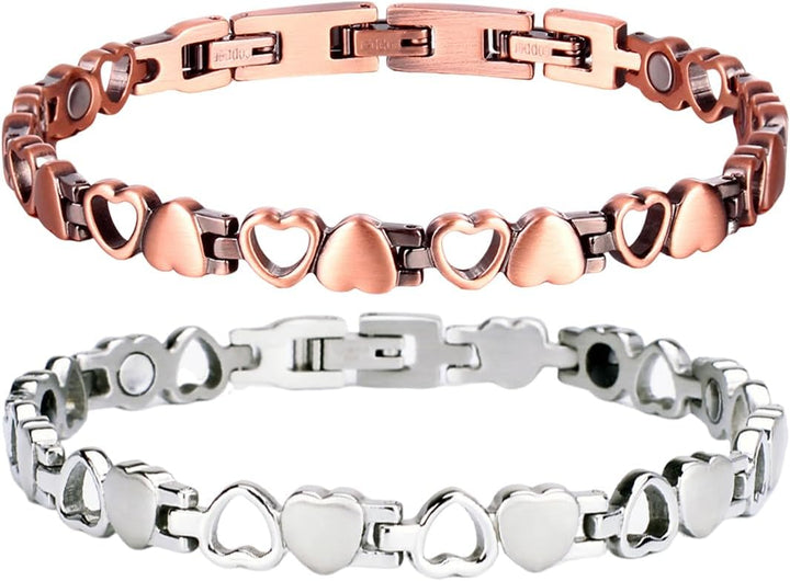 2 PCS Magnetic Bracelets for Women, Copper Bracelet, Silver + Copper