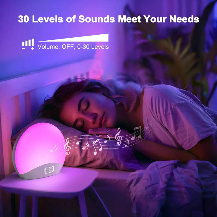 Sunrise Alarm Clock, Wake up Light, White Noise Sound Machine, Bedside Lamp, 26 Sleeping Natural Sounds, Dimmable Multicolor Night Light, Timer, Digital Clock for Baby, Kids, Adult