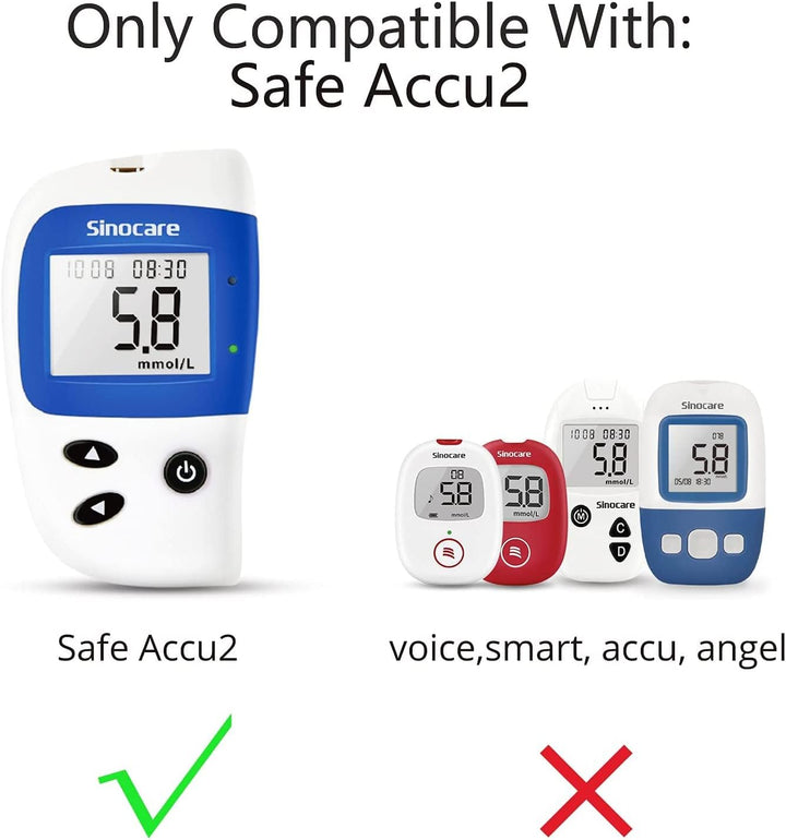 (Safe-Accu2) Blood Glucose Test Strips/Blood Sugar Test Strips 100 Pcs No Need Code & Lancing Devices X 100 / for  Safe-Accu2 Blood Glucose Monitor Only
