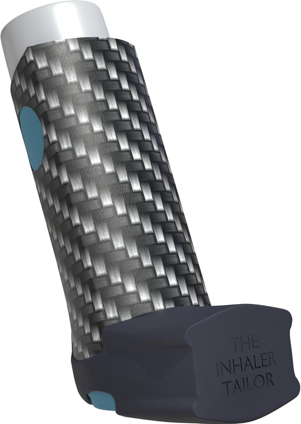 Classic Collection of Inhaler Cases – for Ventolin and Shorter Style Inhalers– Vegan Leather Case for Kids and Adults – Handmade in England (Carbon Fibre, Ventolin Style)