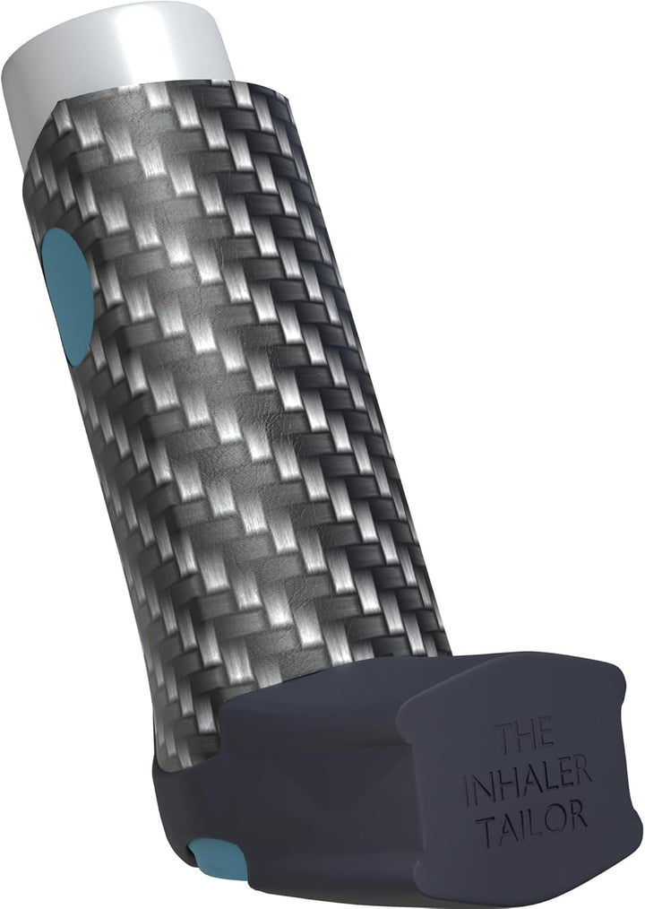 Classic Collection of Inhaler Cases – for Ventolin and Shorter Style Inhalers– Vegan Leather Case for Kids and Adults – Handmade in England (Carbon Fibre, Ventolin Style)